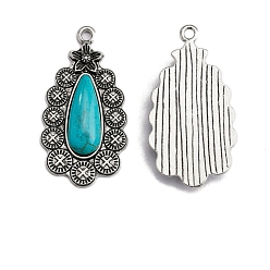 Teardrop Синтетические бирюзовые подвески, с фурнитурой сплавочной тибетского стиля, слеза, 26x50 мм