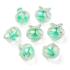Spring Green UV Plating Rainbow Iridescent Acrylic Beads, Two Tone Bead in Bead, Peach, Spring Green, 18x17.5x16mm, Hole: 3.5mm
