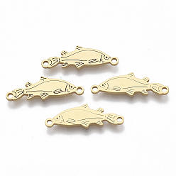 Золотой 201 соединительные звенья нержавеющие, лазерная резка, рыба, золотые, 7.5x22x1 мм, отверстие : 1.4 мм