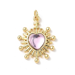 Фиолетовый Подвески сердце латуни, cmолой, без кадмия и без свинца, реальный 18 k позолоченный, с целью перехода в кольце, фиолетовые, 25x19x5 мм, отверстие : 1 мм
