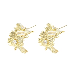 Rectangle Латунные микро-паве прозрачные серьги-гвоздики из циркония, реальный 14 k позолоченный, прямоугольные, 17x12.5 мм, отверстие : 1.2 мм, штифты : 1 мм