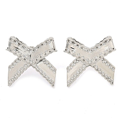 Platinum Bowknot Brass Micro Pave Cubic Zirconia Stud Earrings for Women, Platinum, 23x23mm