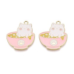 Pink Кулон эмали сплава, золотые, миска с подвеской в виде кота и кошачьей лапы, розовые, 32.5x28.5x1.6 мм, отверстие : 2.2 мм