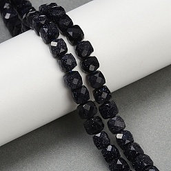 Синий Драгоценный Камень Синтетический синий авантюрин бисер нитей, граненые, кубические, 6x6x6 мм, отверстие : 1 мм, около 56 шт / нитка, 15.55'' (39.5 см)