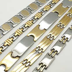 Золотой & Цвет Нержавеющей Стали День Святого Валентина подарки для мужей 304 из нержавеющей стали браслеты, Смотреть полоса мужские браслеты, разнообразные, золотые и нержавеющая сталь цвет, 7-5/8 дюйм ~ 9 дюйм (195~230 мм), 6.5~13.5 мм