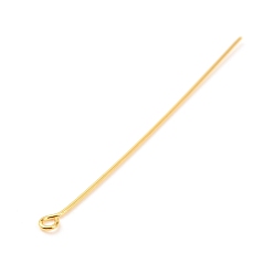 Real 18K Gold Plated Brass Eye Pins, Real 18K Gold Plated, 51x3x0.7mm, Hole: 1.5mm