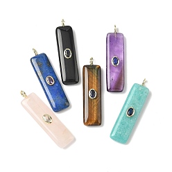 Смешанные камни Природных драгоценных камней подвески, прямоугольные подвески с латунной микропаве кубическими цирконами, золотые, цвет циркона случаен, смешанные окрашенные и неокрашенные, 51x13x7 мм, отверстие : 3x2 мм