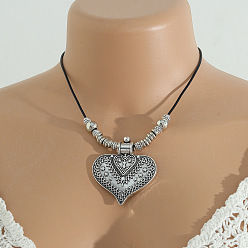 Сердце Ожерелья из вощеного шнура из богемного сплава для женщин, античное серебро, сердце, 15.75 дюйм (40 см)