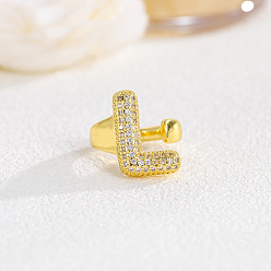 Letter L Латунные кольца из манжеты с прозрачным цирконием, золотые, Письмо L, внутренний диаметр: регулируемый