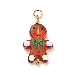 Gingerbread Man Рождество ручной работы Lampwork подвески, с 304 нержавеющей стали, Колобок, 33x19x6 мм, отверстие : 4.5 мм