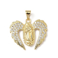 Настоящее золото 18K Латунные микро проложить кубического циркония подвески, стойки покрытие, святая дева с крыльями, без свинца и без кадмия, долговечный, реальный 18 k позолоченный, 21.5x25x2.5 мм, отверстие : 4.8x3.6 мм