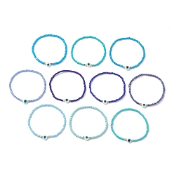 (52) Непрозрачная лаванда 10шт. стеклянные бусины эластичные браслеты для женщин, плоские круглые с сглаза, со смолой и латунью, разноцветные, 1/8 дюйм (0.3 см), внутренний диаметр: 2-1/4 дюйм (5.6 см)