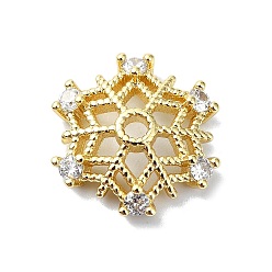 Настоящее золото 18K Покрытие стойки латунь микро паве прозрачный колпачок из кубического циркония, долговечный, цветок, реальный 18 k позолоченный, 13.5x13.5x3 мм, отверстие : 1.8 мм