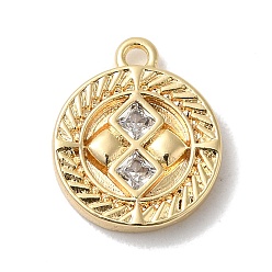 Golden Brass Micro Pave Cubic Zirconia Charms, Flat Round, Golden, 13x11x2mm, Hole: 1.2mm