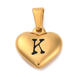 Letter K 304 подвески из нержавеющей стали, сердце с черной буквой, золотые, Письмо K, 16x16x4.5 мм, отверстие : 7x3 мм