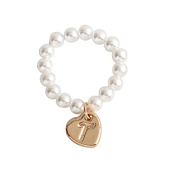 Letter T Пластиковые кольца с имитацией жемчуга и сплавом, золотые, Письмо T, 20 мм