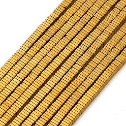 с Золотистым Покрытием Гальванические нити из синтетических немагнитных гематитовых бусин, тонкие ломтики плоских квадратных бусин, с золотым покрытием, 3x3x1 мм, отверстие : 0.9~1 мм, около 399~408 шт / нитка, 15.71~16.06'' (39.9~40.8 см)