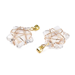 Прозрачный Подвески lampwork, подвеска-звезда в виде медной проволоки, золотые, прозрачные, 22.5x19.5x8 мм, отверстие : 2.5~4x6 мм