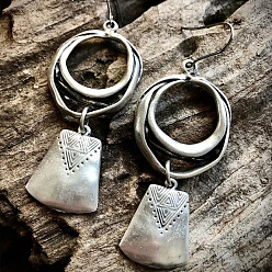 Античное Серебро Кольцо в стиле бохо с трапециевидными висячими серьгами из сплава, античное серебро, 60 мм