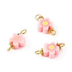 Light Salmon Handmade Polymer Clay Links Connectors, with Golden Brass Findings, Flower, Light Salmon, 9.5x18.5x4mm, Hole: 2~3mm