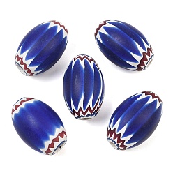 Blue Handmade Millefiori Glass Beads, Chevron Beads, Oval, Blue, 35~36.5x22~23.5mm, Hole: 5x4~7mm
