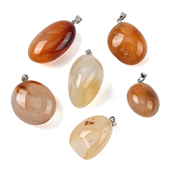Red Agate Подвески из натурального красного агата, обработанного методом галтовки., подвески-самородки с 304 защелками из нержавеющей стали, цвет нержавеющей стали, 27.5~43.5x16.5~31.5x8.5~22.5 мм, отверстие : 7x4 мм