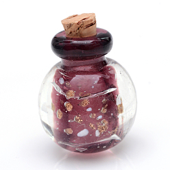 Rosy Brown Luminous Handmade Gold Sand Lampwork Pendants, with Wood Stopper, Perfume Bottle, Essential Oil Bottle, Rosy Brown, 26x21mm, Hole: 5.5~6mm, Bottle Capacity: 0.5~1ml(0.01~0.03 fl. oz)