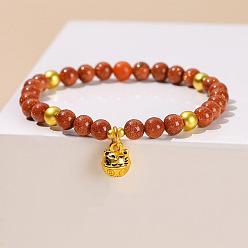 Камень с Пылевым Золотом Браслеты с подвесками из синтетических золотых бусин, форма кошки, внутренний диаметр: 2-1/8 дюйм (5.5 см)