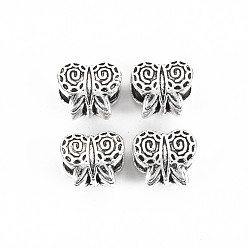 Antik Silber Farbe Tibetische Stil Legierung Großlochperlen, cadmiumfrei und bleifrei, Apfel, Antik Silber Farbe, 9x9.5x6 mm, Bohrung: 4 mm, ca. 740 Stk. / 1000 g