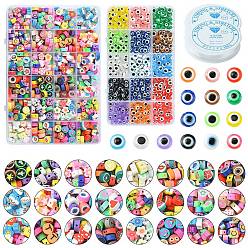 (52) Непрозрачная лаванда Набор для изготовления браслетов своими руками, в том числе бусины из смолы сглаза, Радуга, цветок, сердце, сладость, сердце и фрукты, бусины из полимерной глины, эластичная нить, разноцветные, 975 шт / комплект