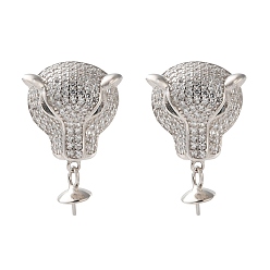 Clear Cubic Zirconia 925 Sterling Silver Stud Earring Findings for Women, Real Platinum Plated, Leopard, Clear, 22x14mm, Pin: 10.5x0.8/0.5mm