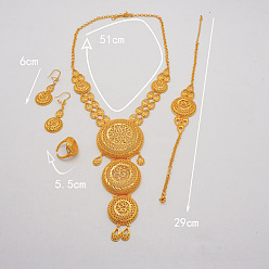 Золотой Круглые латунные браслеты, серьги, ожерелья и комплекты колец, золотые, серьга: 2.36 дюйм(60мм)