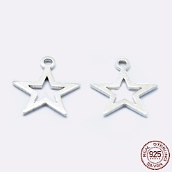 Silver 925 Sterling Silver Charms, Star, Silver, 11x9.5x0.8mm, Hole: 1mm