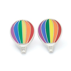 Colorful Alloy Pride Enamel Brooches, Enamel Pin, with Butterfly Clutches, Rainbow Hot Air Balloon, Platinum, Colorful, 28x20x10mm
