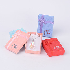 Mixed Color Valentines Day Presents Packages Cardboard Pendant Necklaces Boxes, with Bowknot, Rectangle, Mixed Color, 7x5x2cm