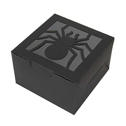 Черный Хэллоуин паук бумажные подарочные коробки для хранения, с пластиковым окном, квадратный, чёрные, 10x10x6.3 см