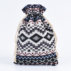 Черный Джутовые сумки на шнурке с принтом, прямоугольные, чёрные, 10x14 см