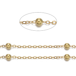 Золотой Латунные плоские овальные кабельные цепи, спутниковые сети, с круглых бусин, несварные, с катушкой, без кадмия, без никеля и без свинца, золотые, 2.2x1.7x0.23 мм, бусина : 3.5 mm, около 301.83 футов (92 м) / рулон