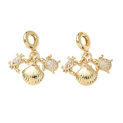 Настоящее золото 16K Подвески из латуни с прозрачными кубическими циркониями в европейском стиле., морские животные черепаха краб форма панциря большие отверстия подвески, реальный 16 k позолоченный, реальный 16 k позолоченный, 30 мм, отверстие : 5 мм, Кулон : 11~14.5x9~12x2~3 мм