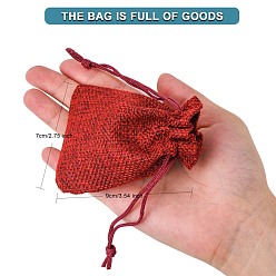 Dark Red Burlap Packing Pouches Drawstring Bags, Dark Red, 9x7cm