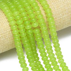 Зелено-Желтый Натуральный Malaysia нефритовые бусы пряди, окрашенная и подогревом, рондель, зеленый желтый, 8~8.5x4.5~5.5 мм, отверстие : 0.9~1 мм, около 74~76 шт / нитка, 15.08''~15.35'' (38.3~39 см)