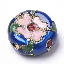Mixed Color Handmade Cloisonne Beads, Flat Round, Mixed Color, 15.5x7mm, Hole: 1mm