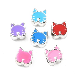 (52) Непрозрачная лаванда Ccb пластиковые европейские бусины, бусины с большим отверстием, Эмаль стиле, форма кошки, разноцветные, 10.5x10x6.5 мм, отверстие : 4 мм