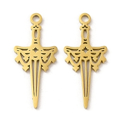 Золотой Ионное покрытие (ip) 304 подвески из нержавеющей стали, лазерная резка, очарование меча, золотые, 23x10x1 мм, отверстие : 1.6 мм