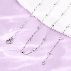 Stainless Steel Color 304 Stainless Steel Ball Link Chain/Satellite Chain Necklaces, Tarnish Free, Stainless Steel Color, 29.53 inch(75cm)