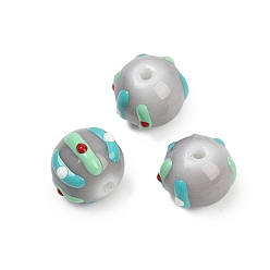 Серебро Бусины из стеклянной эмали, окрашенные методом запекания, бусины ручной работы, круглые, серебряные, 9.5x11 мм, отверстие : 1.2 мм