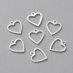 Посеребрённый Латунь прелести, долговечный, сердце, 925 серебро покрытием, 11.5x10x1 мм, отверстие : 1.2 мм