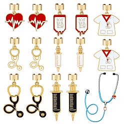 Mixed Color 14Pcs 7 Styles Medical Theme Alloy Enamel Stethoscope Pendant Decorations, with 304 Stainless Steel Findings, Golden, Mixed Color, 31~53mm, 2pcs/style