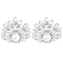 Platine 1 paire de décorations de chaussures à fleurs amovibles, avec clip boucle en fer, cristal verre strass, platine, 44x47x12mm