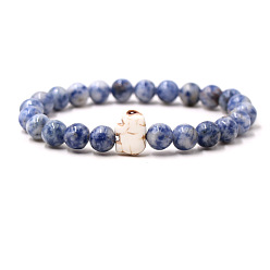 (306FM) Жонкиль матовый с лаймовой подкладкой Браслеты из натуральной голубой пятнистой яшмы и синтетической бирюзы для мужчин и женщин, круглый и слон